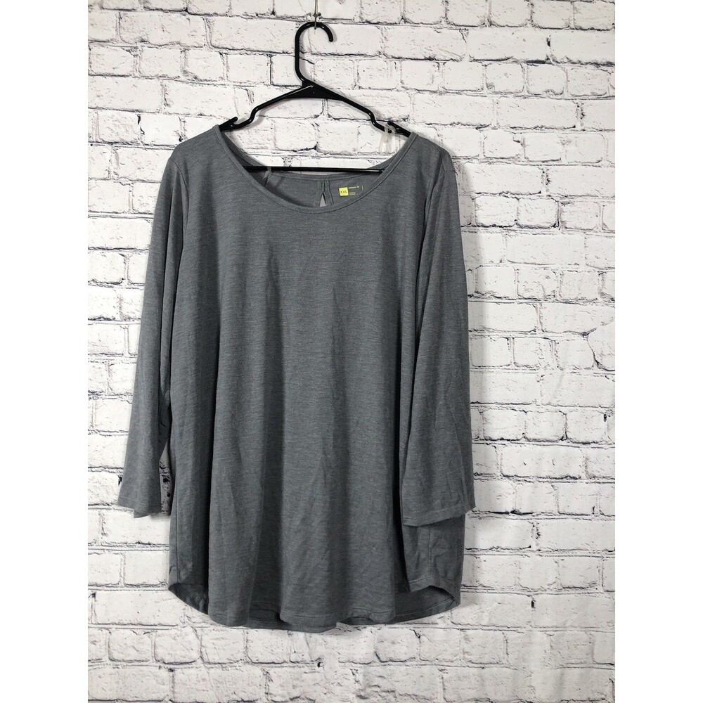 Xersion Women Relaxed Fit Top Open Back Slit 3/4 Sleeve Gray XXL